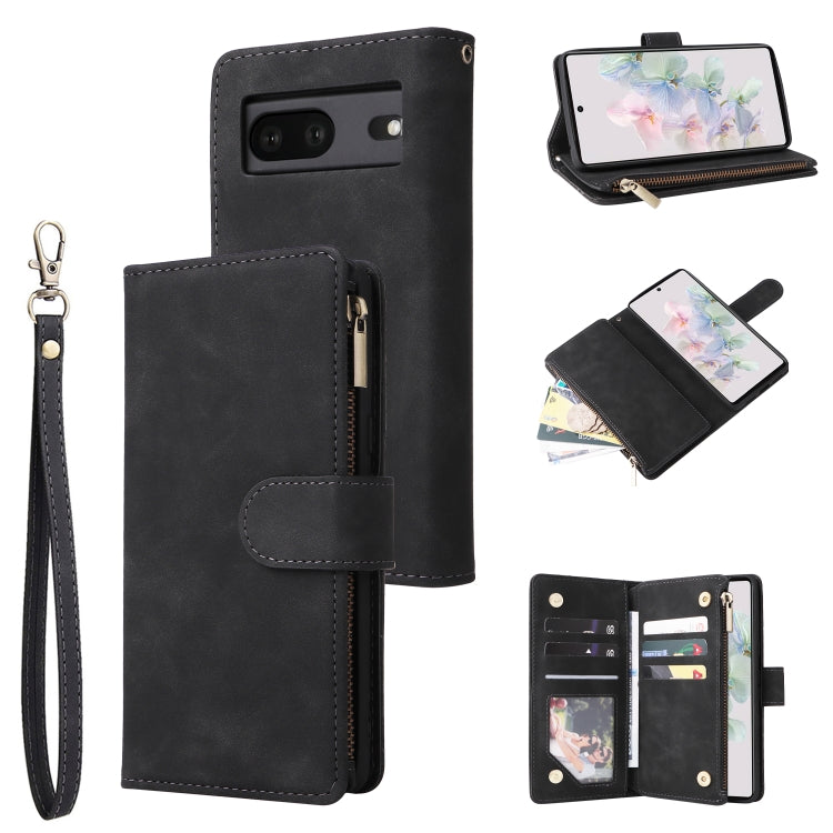Black leather phone wallet case with wrist strap, side zipper pocket, and card holder.