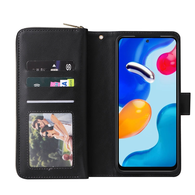 Black leather wallet phone case with interior card slots and ID window pocket.