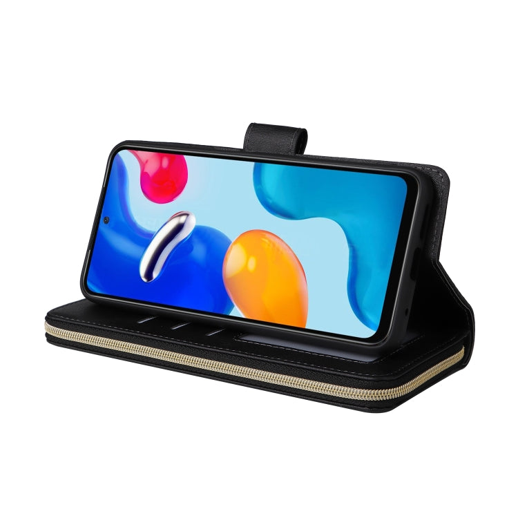 Black leather folio phone case with kickstand, protecting front screen.
