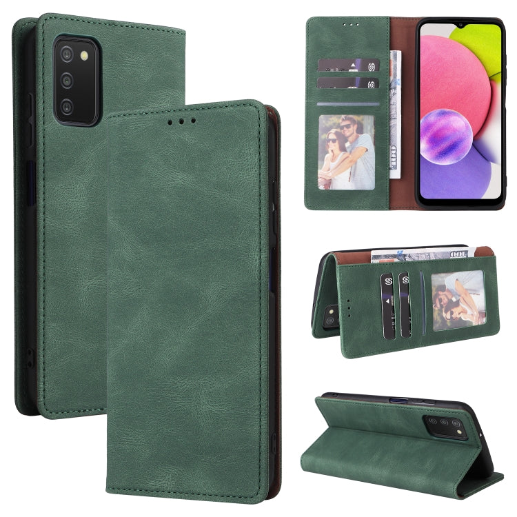 Green leather folio phone case with card slots and suction closure, flip stand