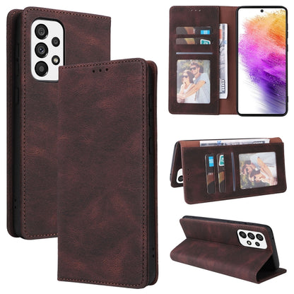 Brown leather flip phone case with card slots and suction closure, wallet-style cover