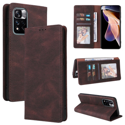 Brown leather phone wallet case with suction closure, card slots and stand