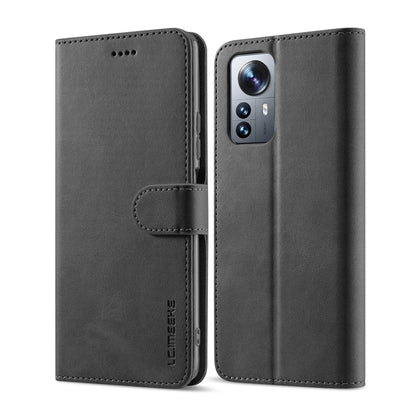 Calf texture leather phone case with flip cover, card pocket, and cutout for camera; dark gray