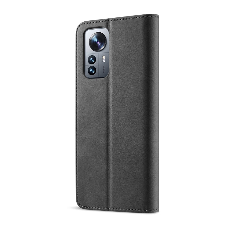 Dark gray calf texture leather phone case with camera cutout on back and slim profile
