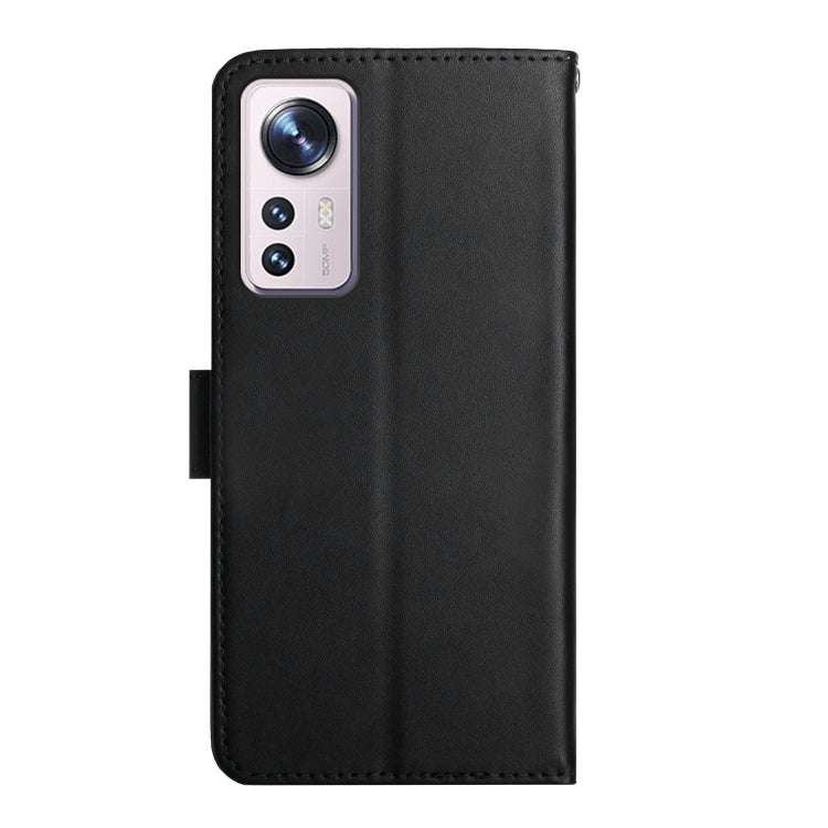 Black genuine leather flip phone case with camera cutout and side opening
