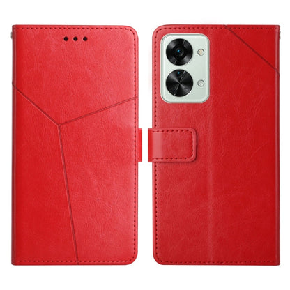 Red horizontal flip leather phone case with camera cutout and card holder strap