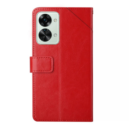 Red horizontal flip leather phone case with camera cutout and small card pocket