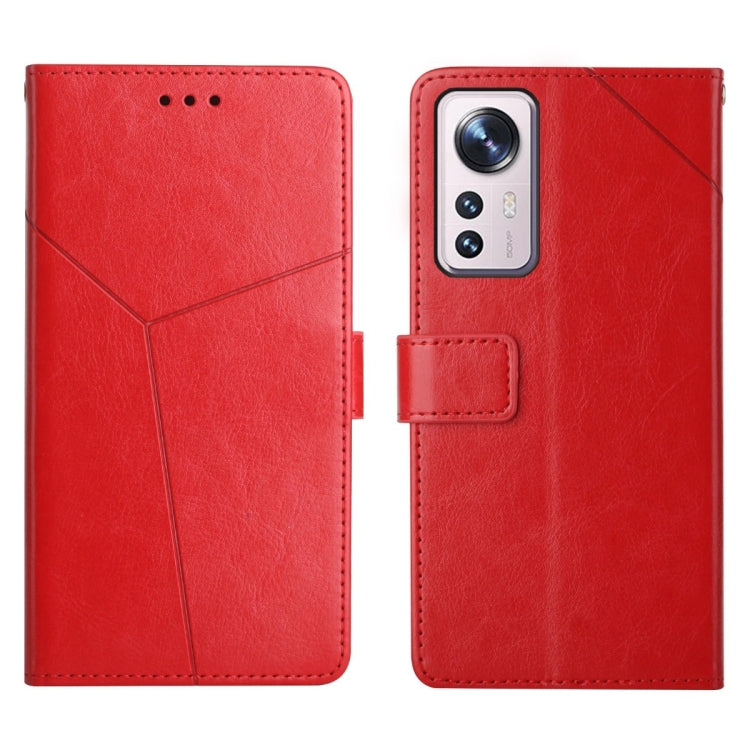 Red leather flip phone case with camera cutout and card pocket