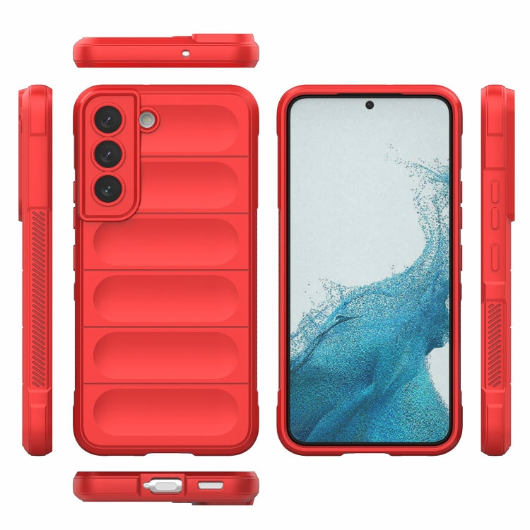 Red rugged phone case set with front, back, and side buttons for phone protection