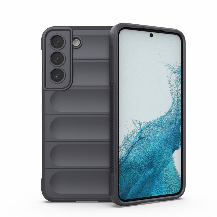 Dark gray TPU phone case with raised camera cover and textured side grip