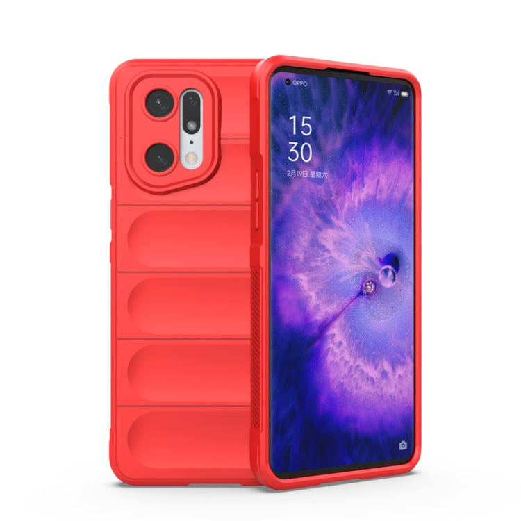 Red TPU phone case with raised camera cutout and textured grip bands