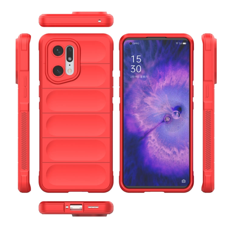 Red TPU phone case shown front, back, and side button openings