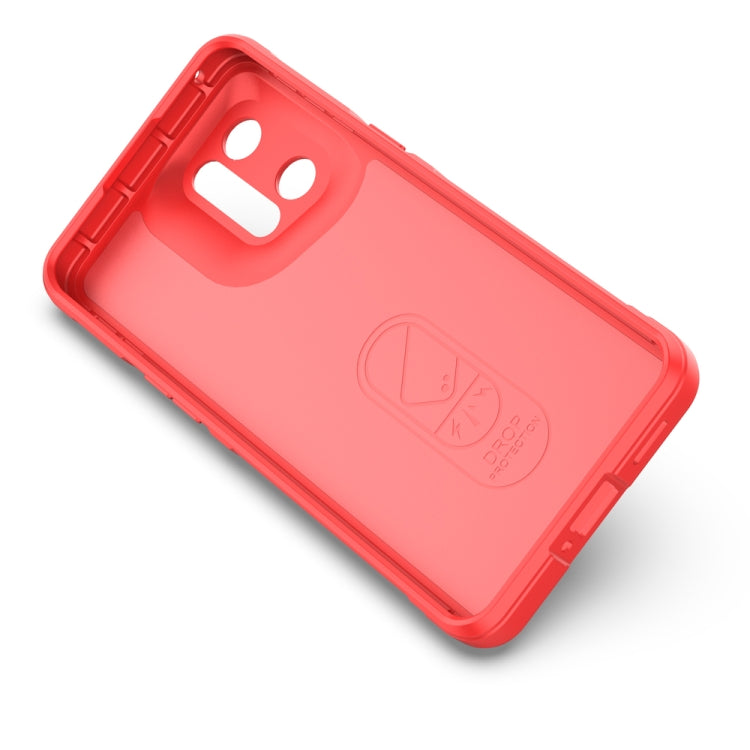 Red TPU phone case back with camera cutout and embossed protection logo