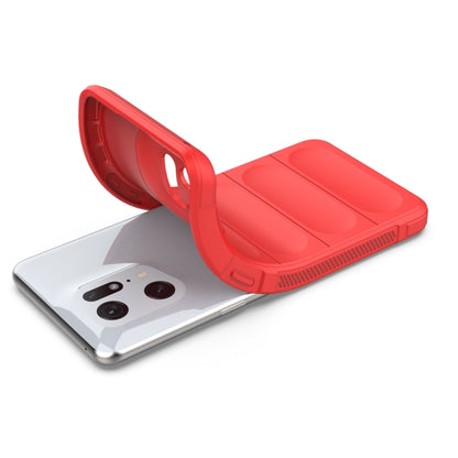 Red TPU phone case with flip cover open over a phone
