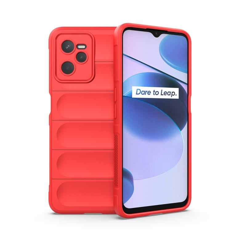 TPU flannel phone case in red, with raised panel back and camera cutout