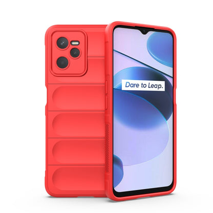 TPU flannel phone case in red, with raised panel back and camera cutout