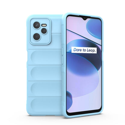 TPU flannel phone case in light blue, with raised panel back and camera cutout