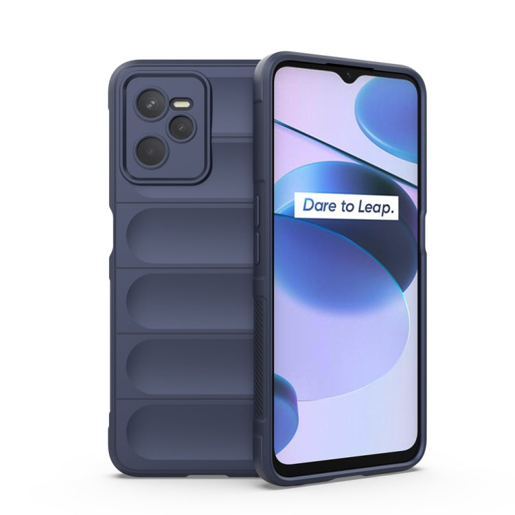 TPU flannel phone case in dark blue, with raised panel back and camera cutout