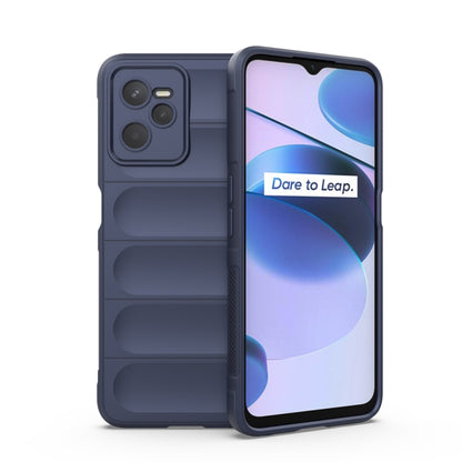 TPU flannel phone case in dark blue, with raised panel back and camera cutout