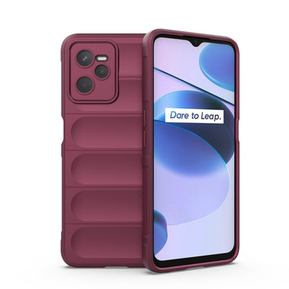 TPU flannel phone case in wine red, with raised panel back and camera cutout