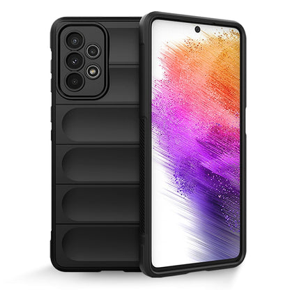 Dark grey TPU and flannel phone case with raised camera cutout and grip panels