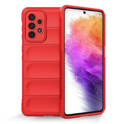 Red TPU and flannel phone case with raised camera cutout and textured grip panels