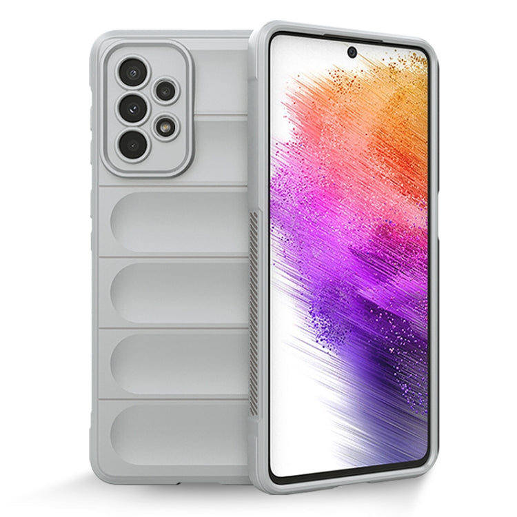 Light grey TPU and flannel phone case with raised camera cutout and side grip panels