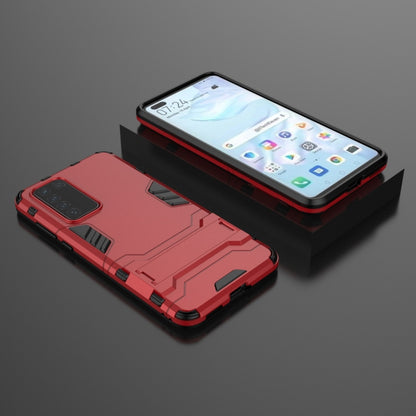 Red shockproof protective phone case with built-in stand/holder and textured side grips