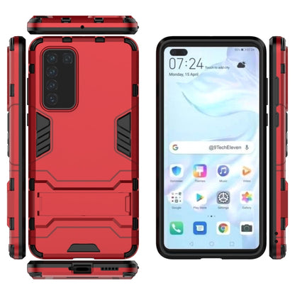 Red shockproof phone case with front and back coverage, camera cutout, and side grips