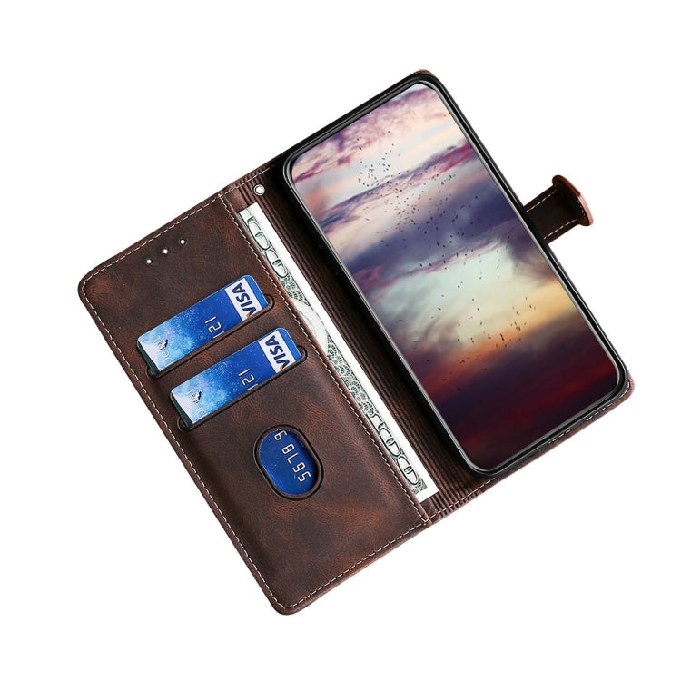 Brown PU leather horizontal flip phone case with card slots and magnetic buckle