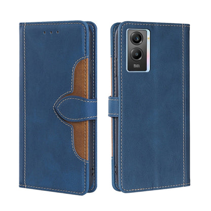 Blue PU leather horizontal flip phone case with magnetic buckle and stitched border