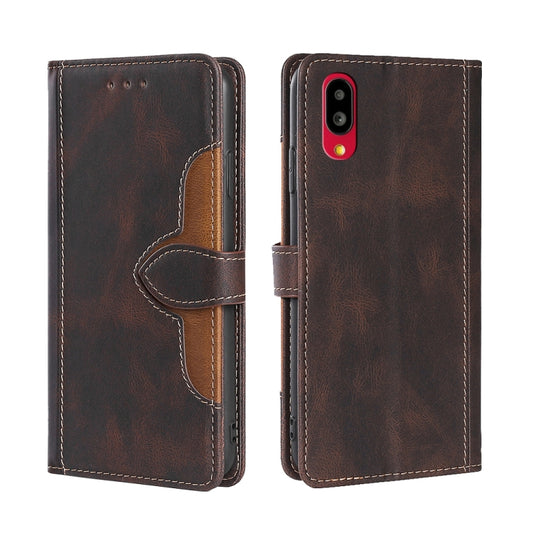 Brown magnetic flip PU leather phone case with stitched stand strap
