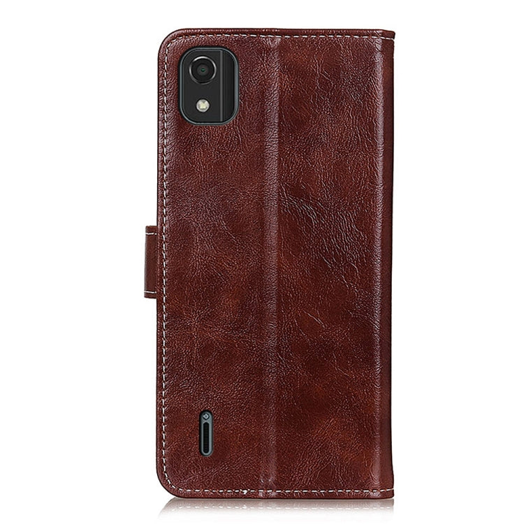 Brown leather phone case with camera cutout and slim back panel