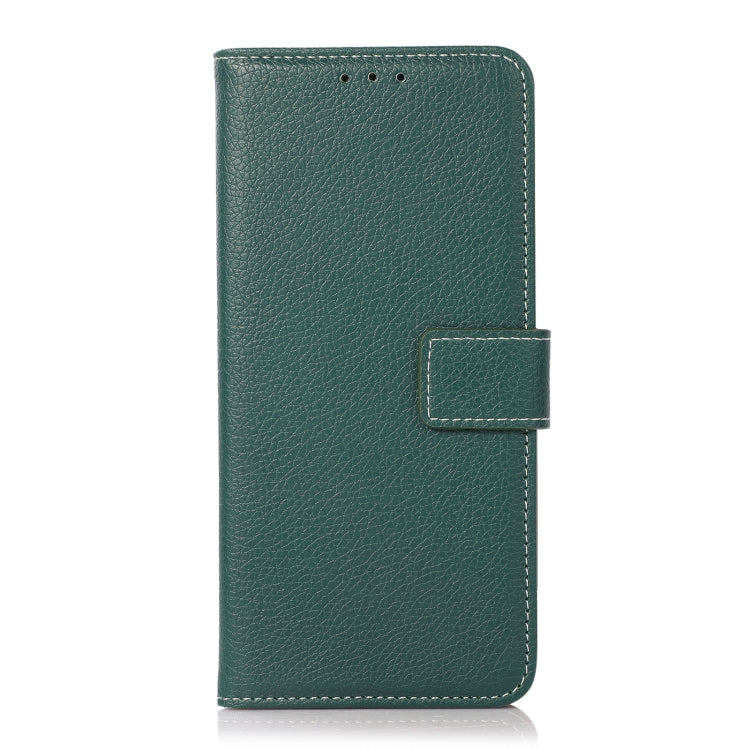 Green litchi-texture flip phone case with horizontal closure strap