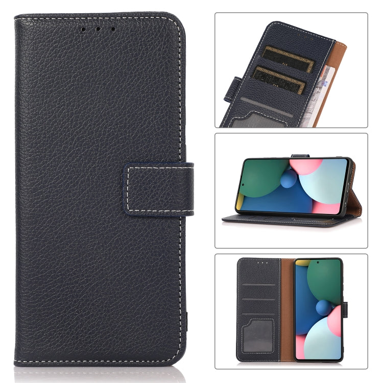Black litchi-texture flip leather phone case with card holder flap