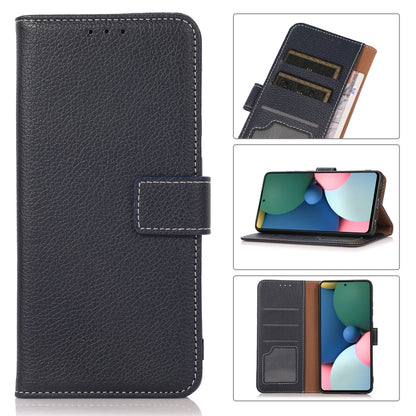 Black litchi-texture flip leather phone case with card holder flap