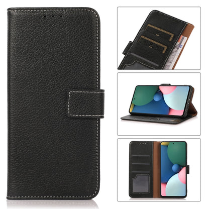 Black litchi-texture flip leather phone case with stand and card slots
