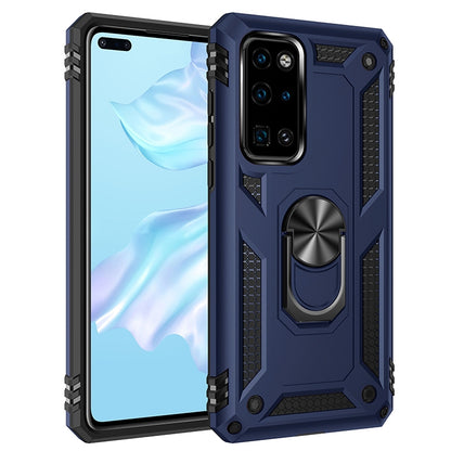 Shockproof protective phone case with rotating holder, dark blue with black accents