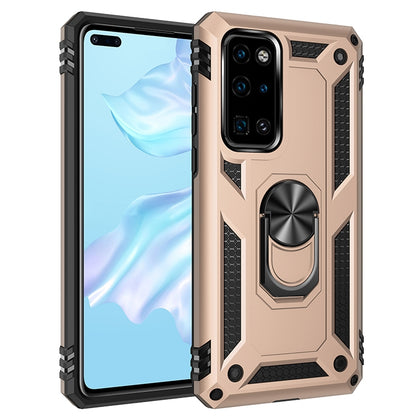 Shockproof protective phone case with rotating holder, rose gold with black edges