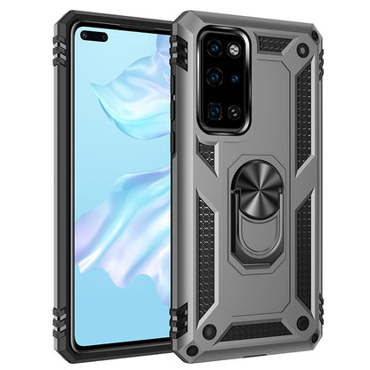 Shockproof protective phone case with rotating holder, gray with black accents