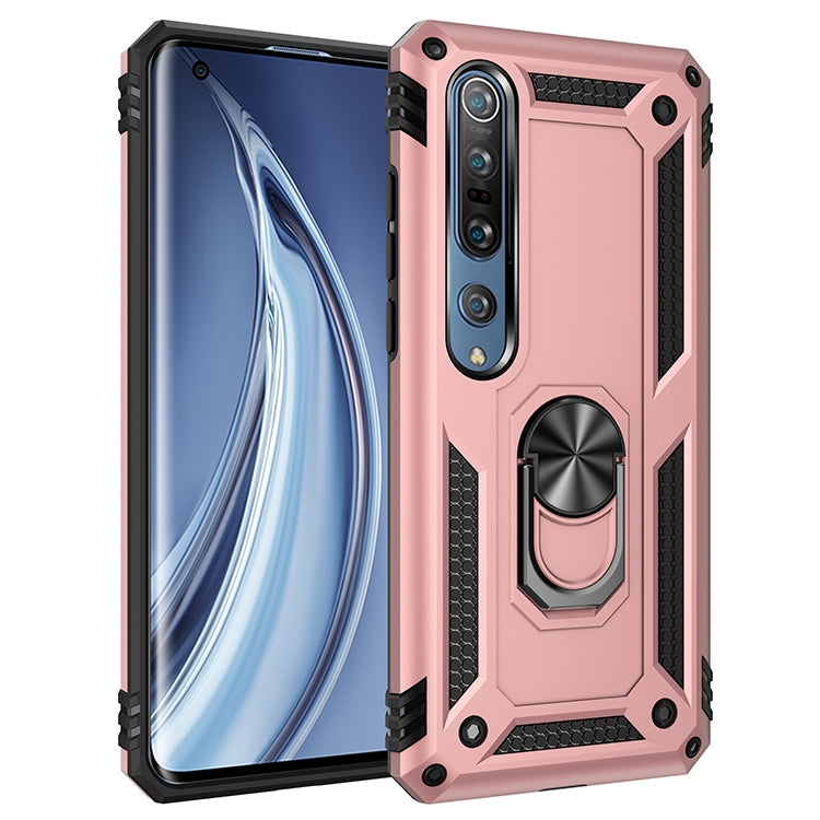 Shockproof protective phone case with rotating holder, rose pink with black edges