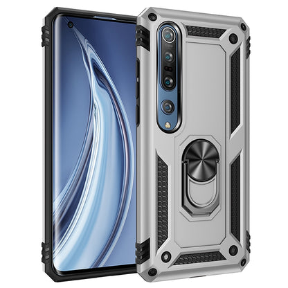Shockproof protective phone case with rotating holder, silver-gray with black accents