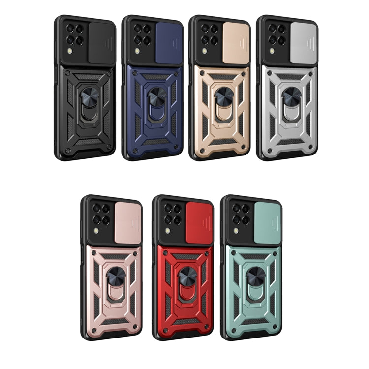 Armored phone cases with sliding camera cover and ring kickstand, assorted colors
