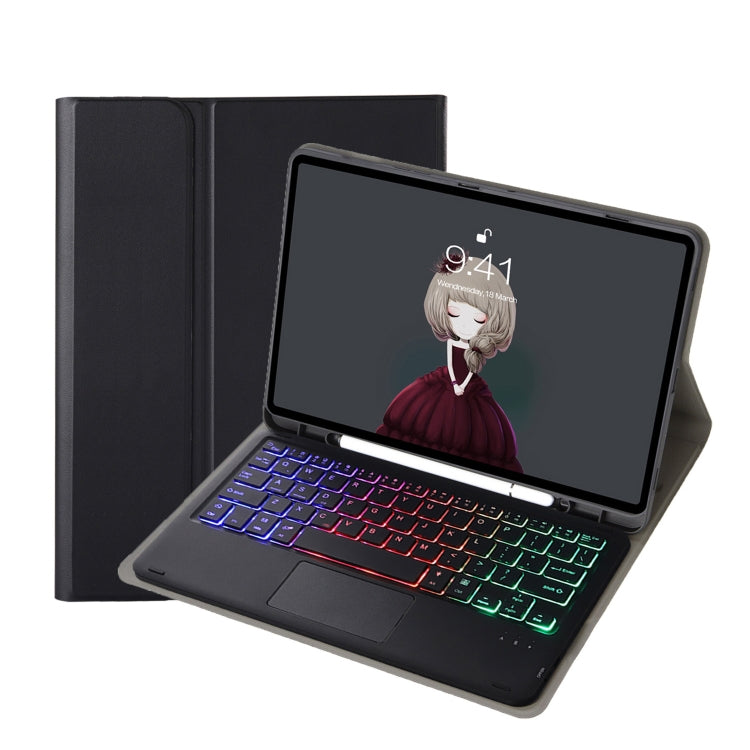 Black lambskin-texture Bluetooth keyboard tablet case with folio cover and front display