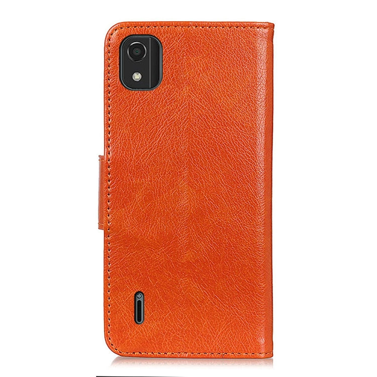 Orange nappa texture leather phone case with camera and speaker cutouts