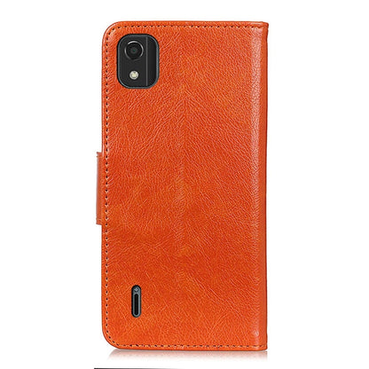 Orange nappa texture leather phone case with camera and speaker cutouts