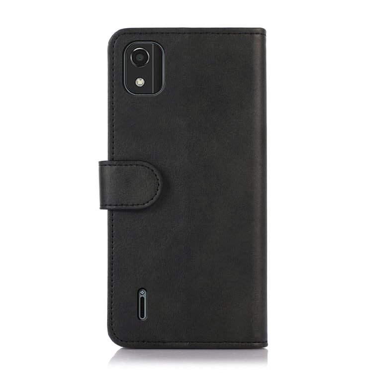 Black leather-look phone wallet case with camera cutout and side button opening
