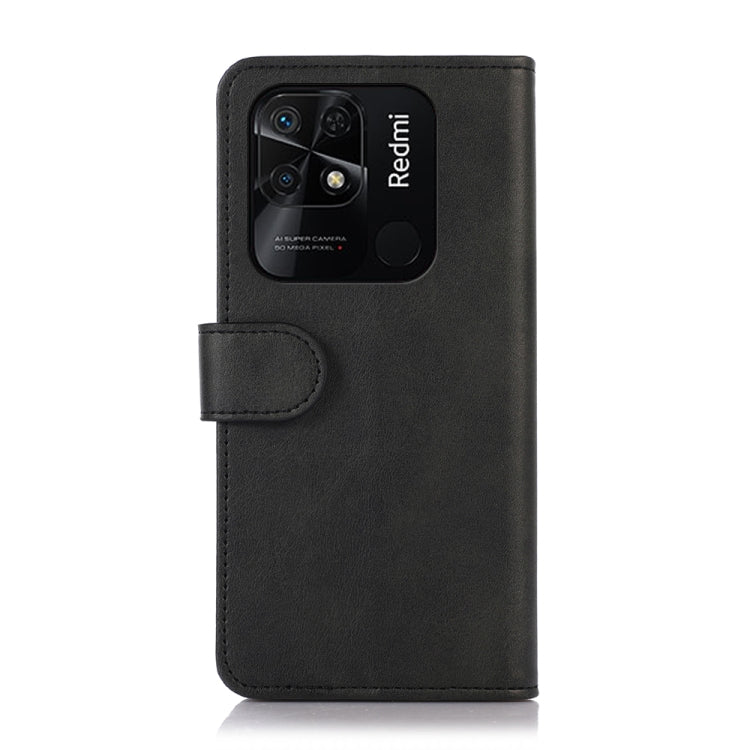 Black leather flip phone case showing camera cutout and internal holder