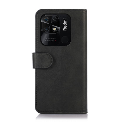 Black leather flip phone case showing camera cutout and internal holder