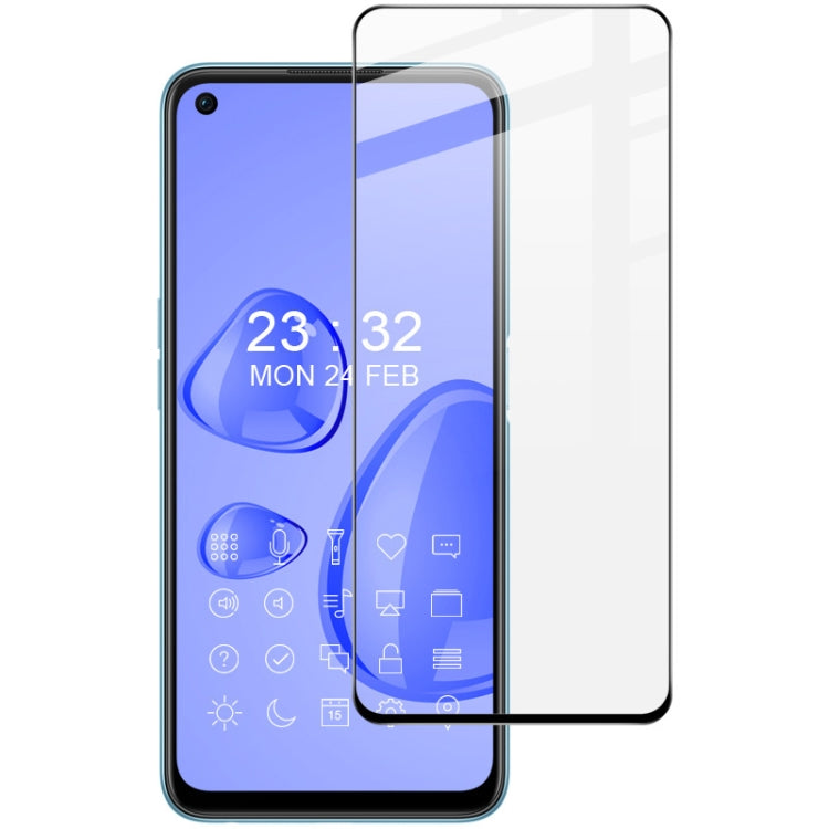Tempered glass screen protector film covering smartphone front screen, clear